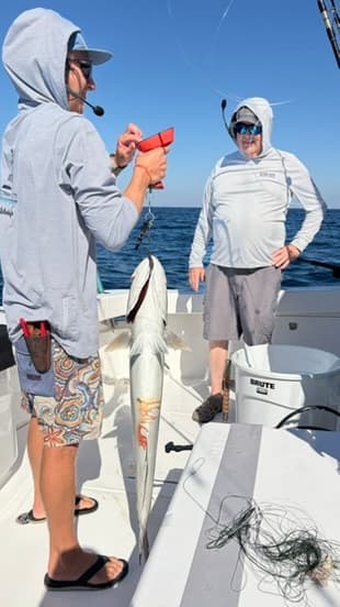 Crew on deck with the day's needlefish catch
