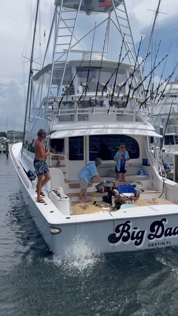 Stern view of Big Daddy's with the name on the transom